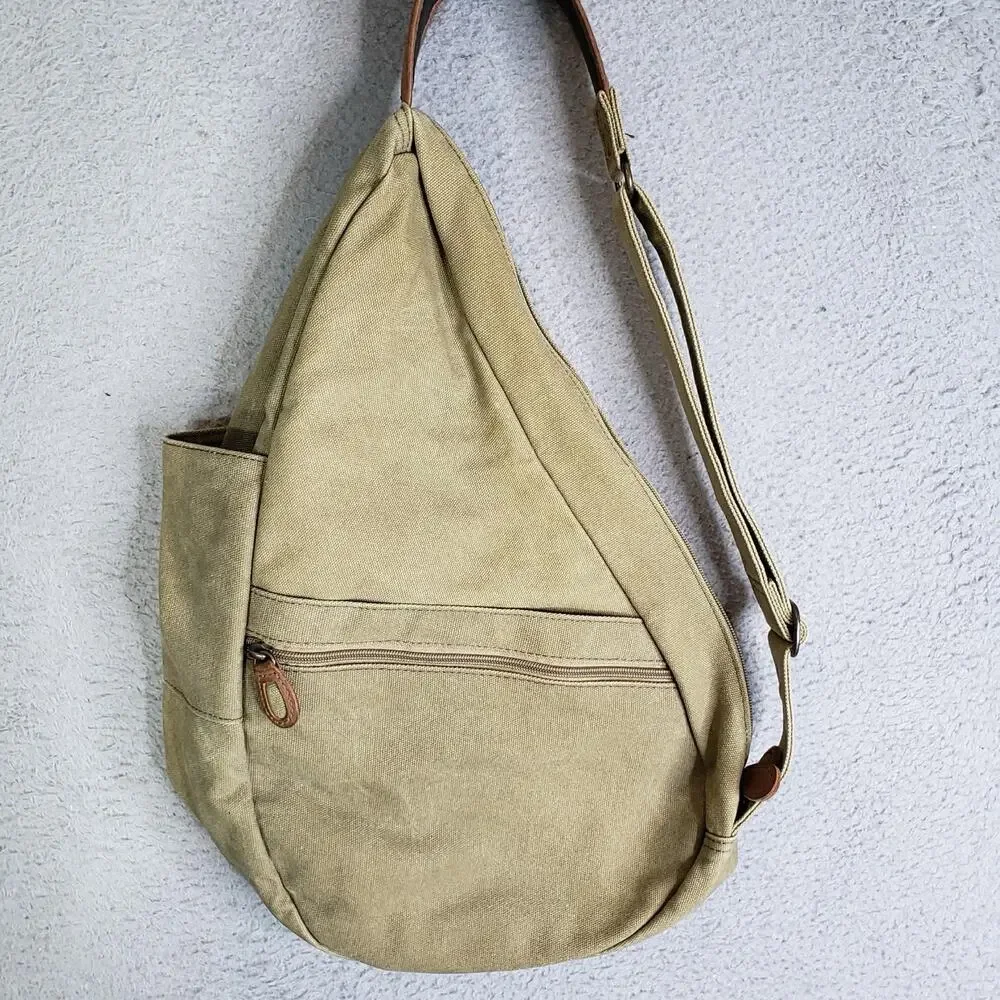 LL Bean Ameribag Healthy Back Sling Bag Backpack Canvas Leather Crossbody
